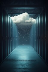 Poster - Cloud raining digital data in a futuristic server room