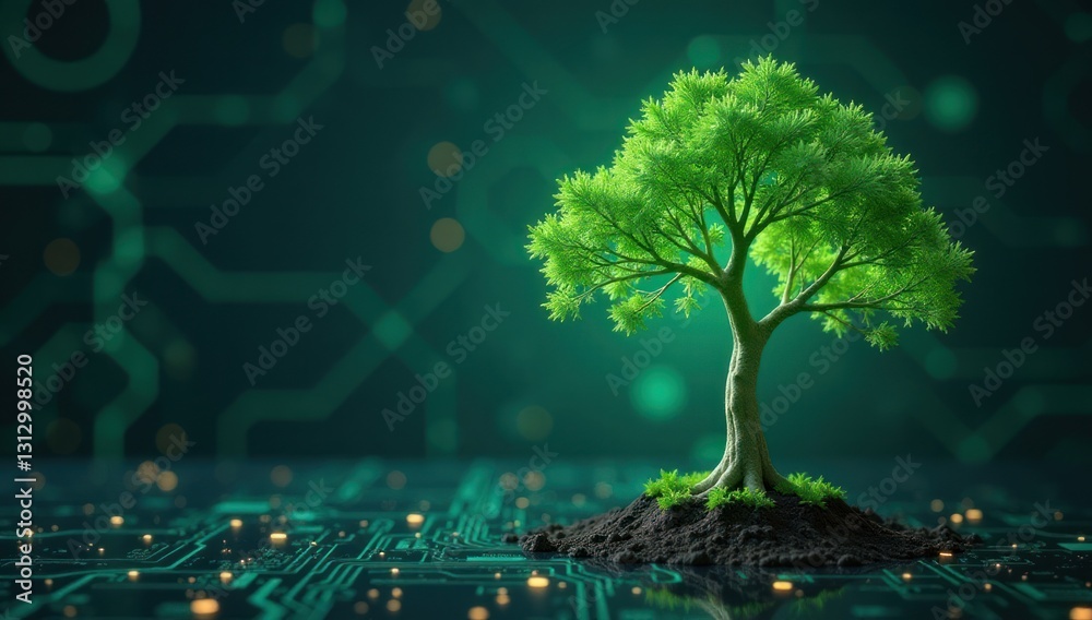 Green Tree Growing from Digital Circuit Board. Powerful for ...