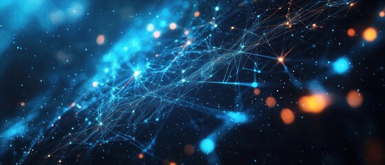 Poster - abstract digital network connections with glowing particles