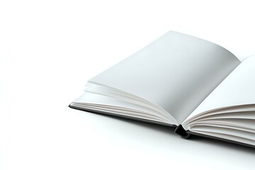 Poster - Open blank book with white pages against light background, minimalist composition showing empty pages fanned out, ready for creative content and design projects.