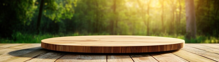 Poster - Elegant wooden table with a softly blurred background creating a warm and inviting atmosphere in an indoor setting