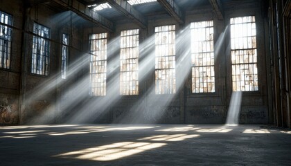 Poster - A large, empty room with sunlight streaming in through the windows