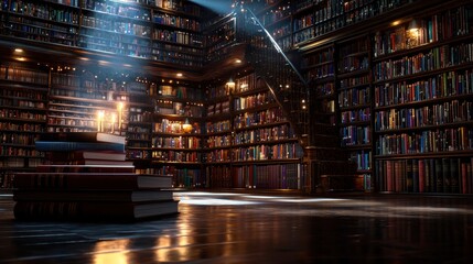 Poster - A library with a staircase in the middle