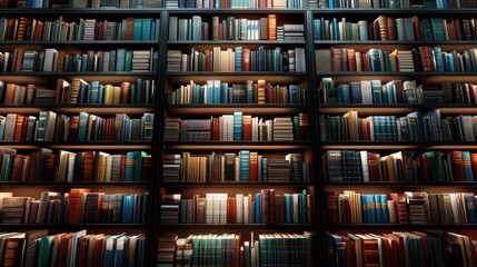 Poster - A library with many books on the shelves