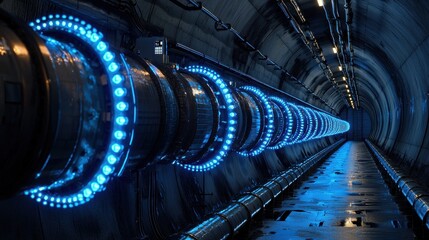 Poster - A long blue pipe with blue lights on it