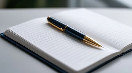 Aufkleber - A pen is sitting on top of a notebook