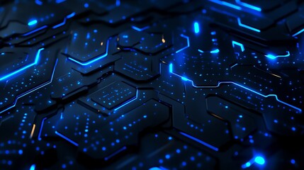 Poster - Abstract Dark Blue Tech Background Futuristic Circuit Board Design Digital Art Glowing Lines Technology Pattern Modern Hexagon Shapes Seamless Texture
