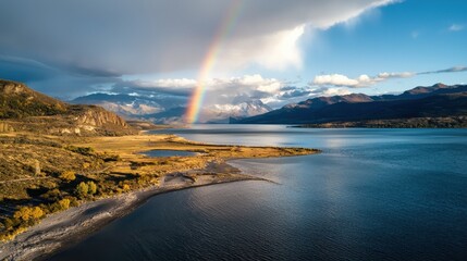 Poster - A rainbow is seen over a body of water