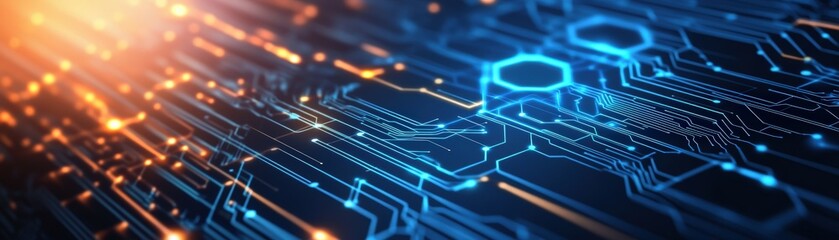 Poster - High-tech circuit board with glowing lights emphasizing advanced technology and innovation in digital design