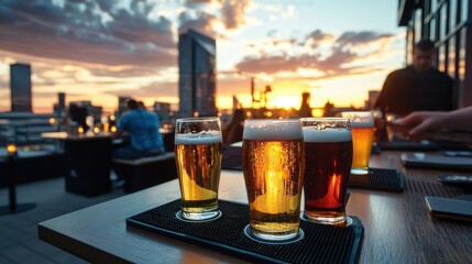 Aufkleber - A group of people are sitting at a table with glasses of beer