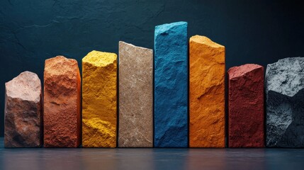 Aufkleber - A row of colorful blocks with a blue one in the middle