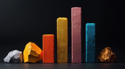 Aufkleber - A row of colorful blocks with one of them being gold