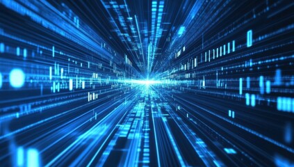 Poster - Futuristic Abstract Digital Data Stream with Bright Light Burst in a Interconnected Network of Lines and Patterns Representing Technology and Innovation