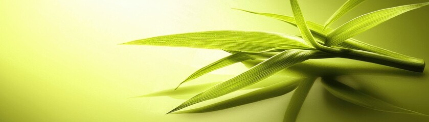 Wall Mural - Green bamboo stalks on a light yellow background; for spa, massage, and nature concepts