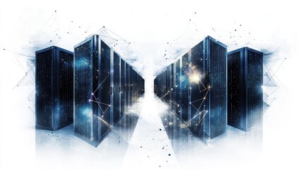 Poster - Futuristic Data Center with Server Racks and Digital Network Connections Representing Modern Technology Concepts