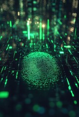 Aufkleber - Futuristic Digital Fingerprint with Neon Green Patterns on Data Circuit Background Representing Cybersecurity and Technology Innovation