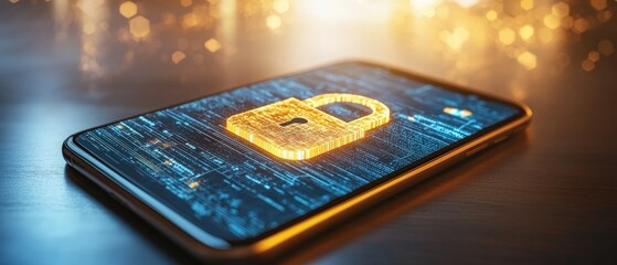 Poster - Smartphone displaying a digital padlock symbolizing security and protection of personal information and data privacy