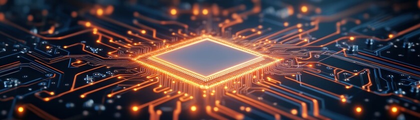 Poster - Close-up of a computer circuit featuring a glowing diamond element signifying advanced cybersecurity and technology