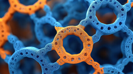 Poster - Vibrant Molecular Structure with Blue and Orange Elements in Abstract Background