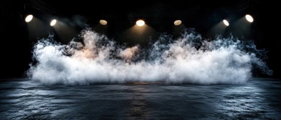 Poster - Stage filled with smoke rising from the floor creating an enigmatic performance environment on concrete