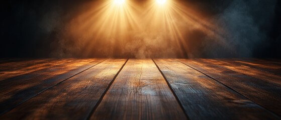 Poster - A wooden floor bathed in light from above creating an invigorating and bright atmosphere for interiors and events