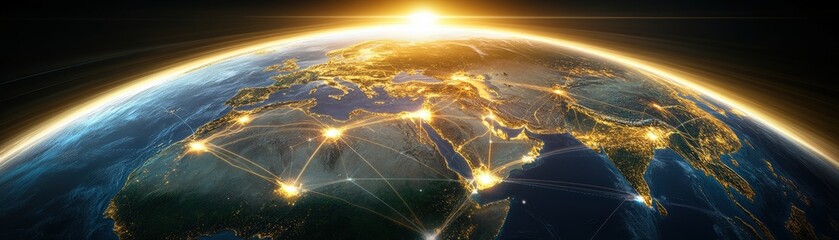 Poster - Earth illuminated with a network of lights depicting global connectivity and modern technology in a stunning style