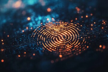 Poster - Glowing Fingerprint on Dark Background with Digital Effects Background, 8k image