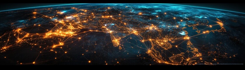 Poster - Earth with lights and connections representing global interactions and technological advancements in a stunning scene