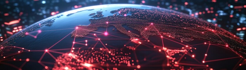 Poster - Earth globe surrounded by a complex network of connected lines illustrating global digital communication and connectivity
