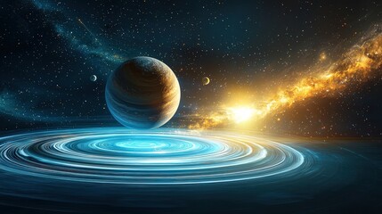 Poster - A 3D astronomy scene with planets, stars, and space phenomena, captured in HD 8k with smooth lines and full depth of field, highlighting the awe-inspiring complexity of space.