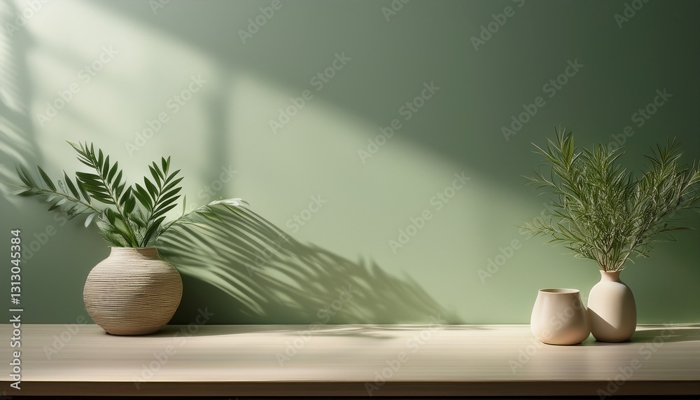 aesthetic minimalist neutral background with sunlight shadows on light ...