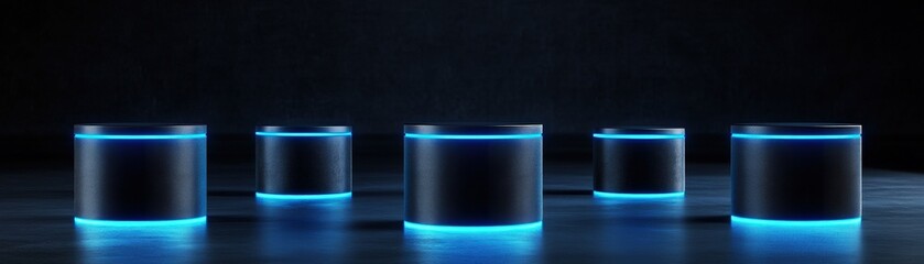Poster - A group of three striking blue lights positioned on a stage creating a captivating visual display against empty backdrop