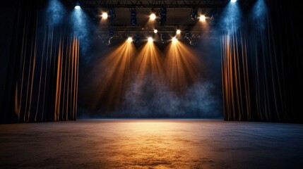 Poster - A stage with a bright spotlight cast over the area surrounded by empty curtains creating a dramatic performance environment