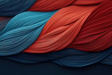Aufkleber - Colorful strands of hair intertwined in a vibrant wave pattern of blue and red hues