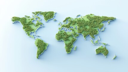 Poster - A detailed 3D representation of the world map, showing continents, seas, and topography, with smooth lines and full depth of field for sharp clarity in HD.