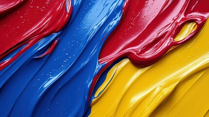 Wall Mural - Swirling Red, Blue, Yellow Paint Close-up