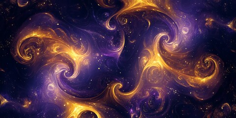 Poster - Intricate Patterns of Swirling Golden and Purple Hues Create a Cosmic Scene Filled With Depth and Mystery