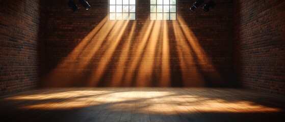 Poster - Rustic brick wall with soft light streaming through creating a beautifully textured background for artistic photography