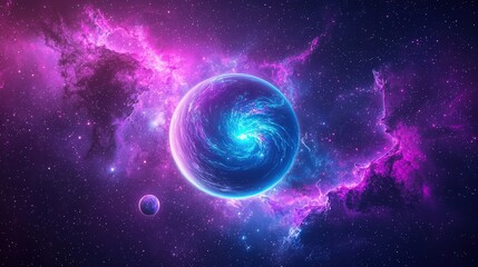 Poster - A mesmerizing 3D astronomy scene with vibrant stars, planets, and nebulae, rendered in HD 8k with full depth of field, capturing the wonder of the cosmos with detailed perfection.