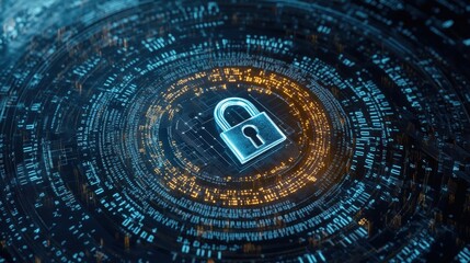 Poster - Secure padlock on a computer signifying data protection and alerting users to potential cyber security breaches