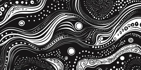 Poster - Black and White Abstract Pattern With Swirling Lines and Circular Motifs in a Creative Design