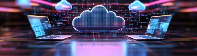 Poster - Cloud icon displayed on a laptop signifying the integration of cloud computing into modern digital workspaces