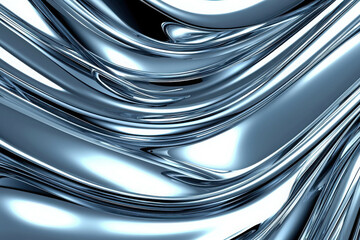 Poster - Abstract Silver Metallic Waves with Smooth Reflections and Shiny Textures for Design