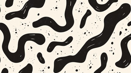 Poster - Unique Abstract Black and White Pattern Featuring Curved Lines and Shapes on a Beige Background