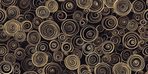Poster - Abstract Design of Swirling Golden Circles on a Black Background Creates a Modern Artistic Pattern for Various Uses