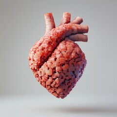 Poster - Pixelated Heart Structure in 3D Visualization with Abstract Design Elements and Unique Textures for Creative Projects