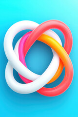 Poster - Colorful Intertwined Plastic Tubes Creating Abstract Shape on Vibrant Blue Background
