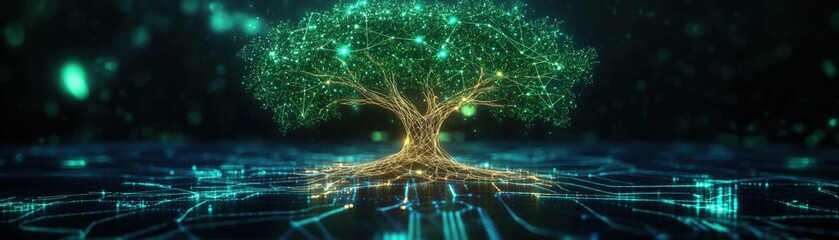 Poster - Mesmerizing tree with glowing lights creating an enchanting atmosphere in a beautiful nature setting