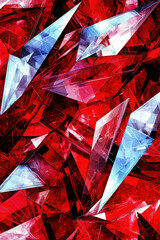 Poster - Bright Red and Blue Crystal Abstract Background with Geometric Shapes and Sharp Edges