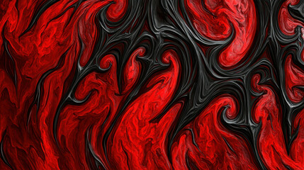 Poster - Abstract Red and Black Swirling Pattern with Organic Flowing Design Elements